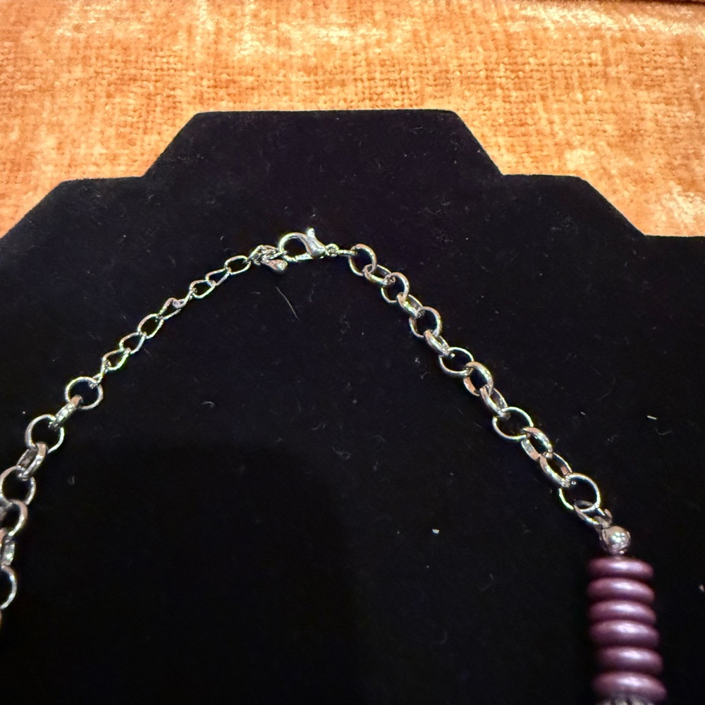 Purple Glass and Silver Toned Beaded Necklace - Picture 6 of 7